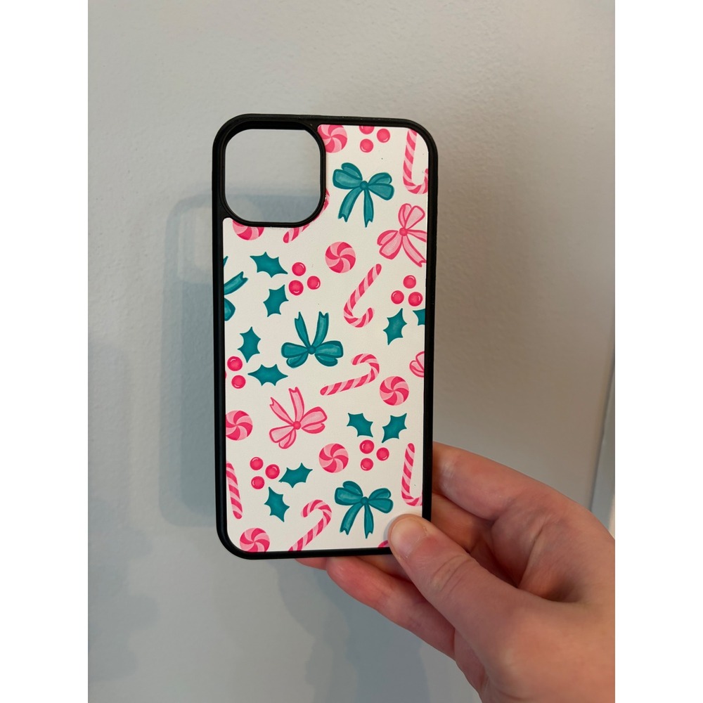 iPhone 13 Case Unisex One Size White Pink Christmas Bows Candy Cane Festive